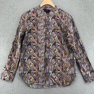 J Crew Top Womens 6 Liberty Of London Art Fabrics Purple Paisley Popover Button